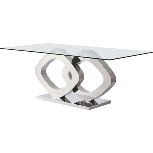 Modern Silver 6 Seater Dining Table with Glass Top 200x100cm