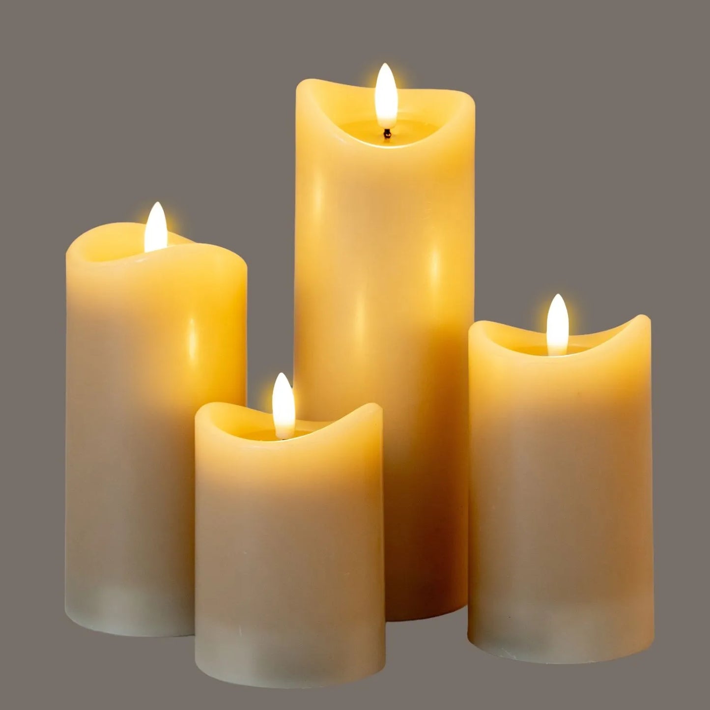 Small Beige Taupe Melted-Effect Real Wax LED Flameless Pillar Candle with Realistic Flickering Flame – Battery Operated Decorative Light 10x7x7cm | Click Style