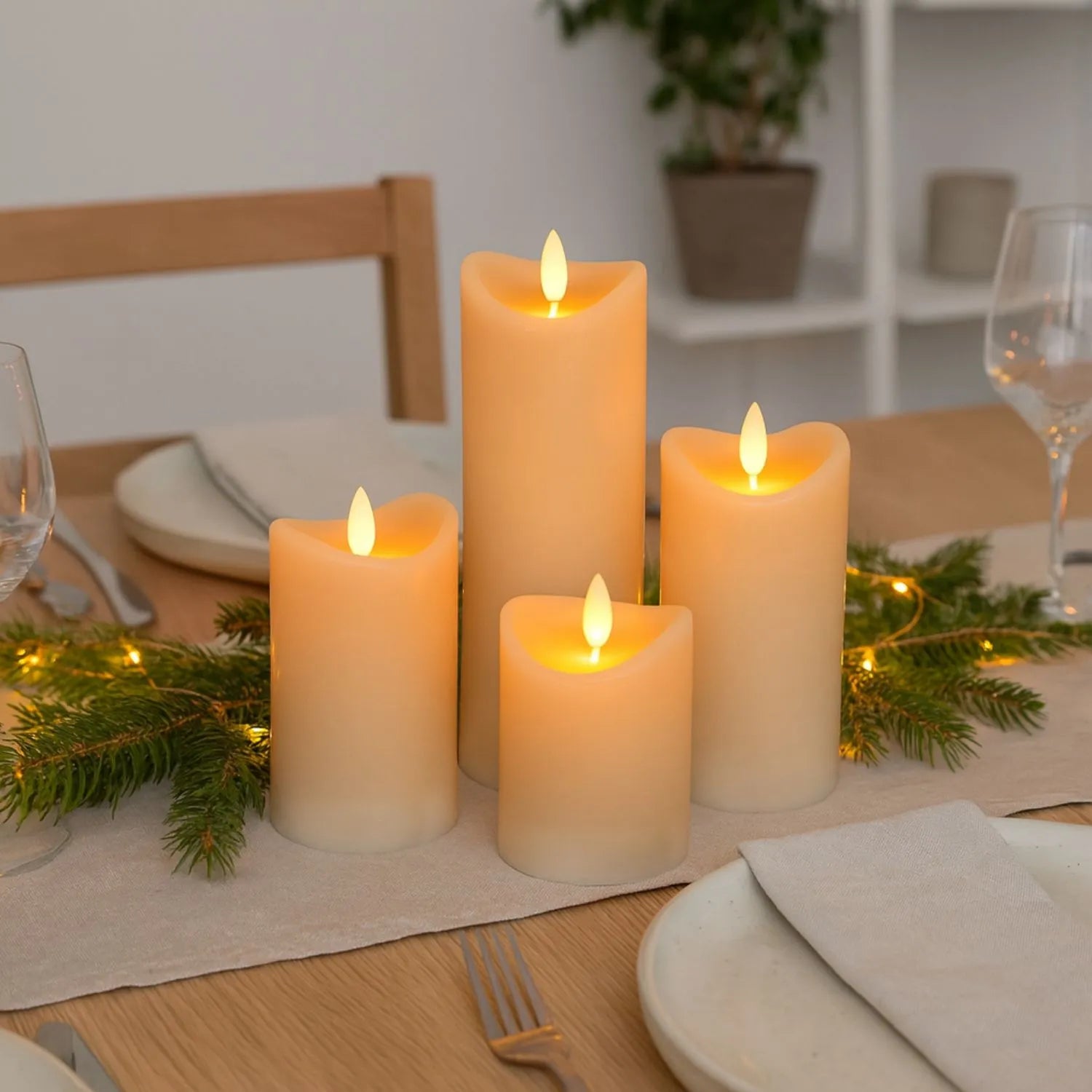 Small Beige Taupe Melted-Effect Real Wax LED Flameless Pillar Candle with Realistic Flickering Flame – Battery Operated Decorative Light 10x7x7cm | Click Style