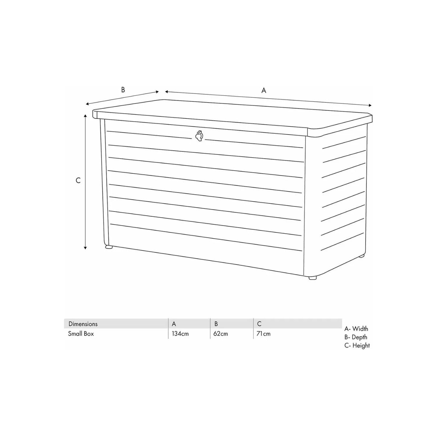 Small Black Galvanised Steel Outdoor Cushion Storage Box dimensions diagram showing H78 x W134 x D62cm | Click Style