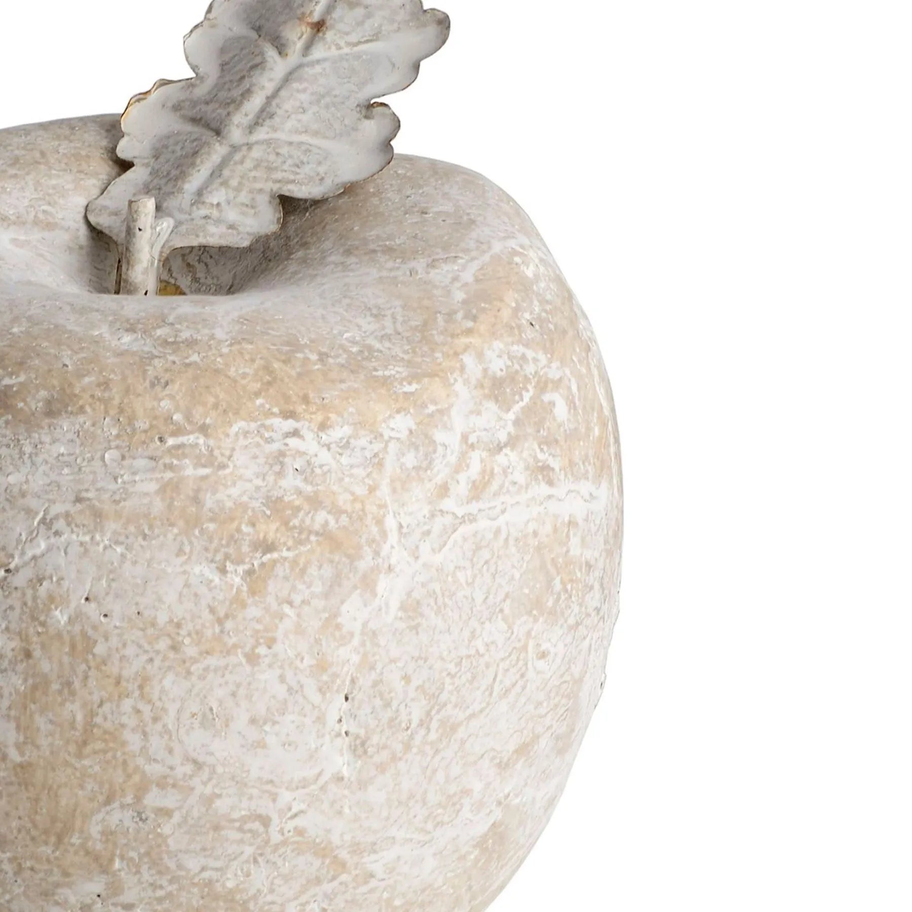 Small Cream Distressed Apple Ornament – Decorative Neutral Look Centrepiece for Home Decor 12x11cm - Click Style