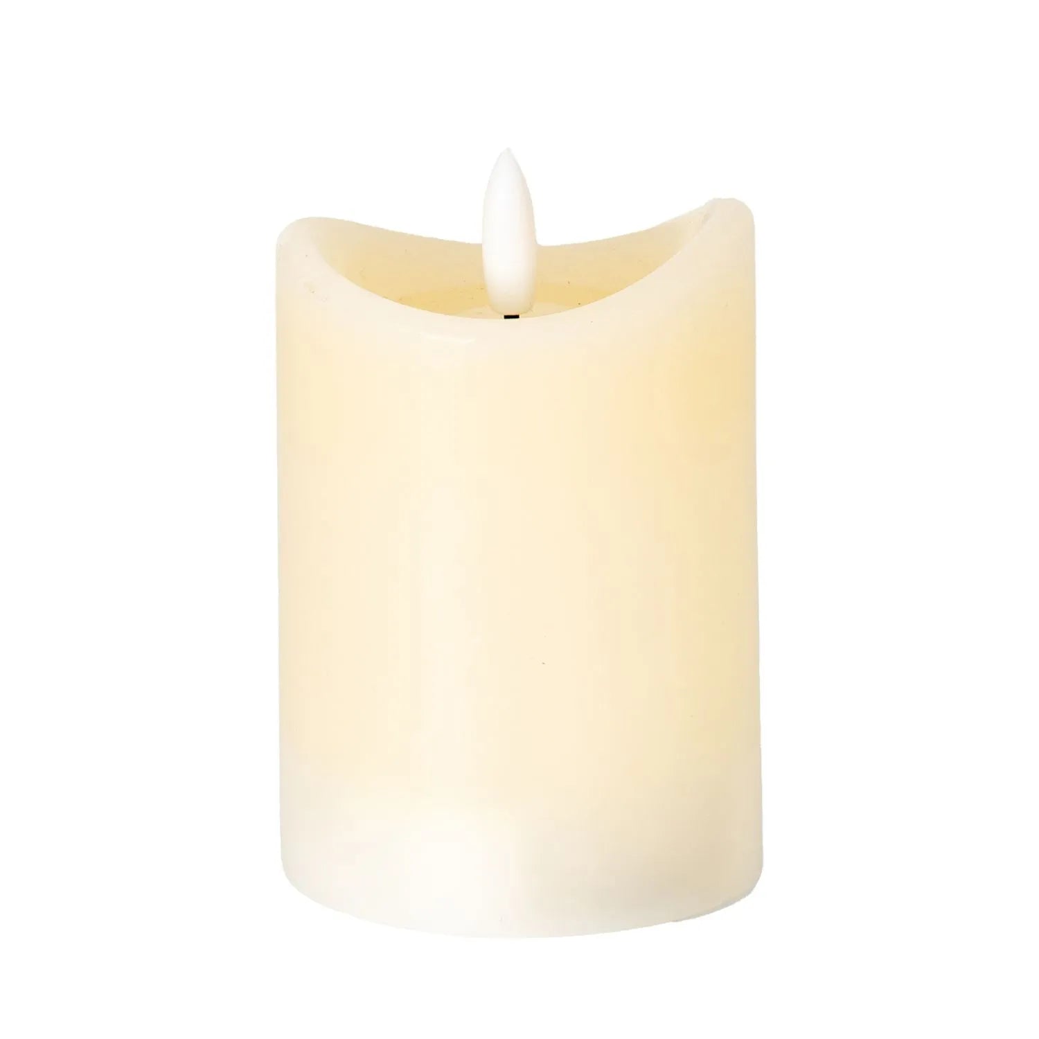 Small Cream Melted-Effect Real Wax LED Flameless Pillar Candle with Flickering Flame – Battery Operated Decorative Light 10x7x7cm | Click Style