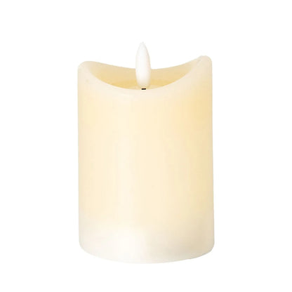 Small Cream Melted-Effect Real Wax LED Flameless Pillar Candle with Flickering Flame – Battery Operated Decorative Light 10x7x7cm | Click Style