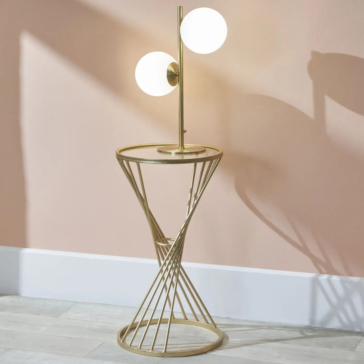 Small Gold Metal Wire Side Table with Glass Top – Modern Round Accent Table 60x33cm - Click Style