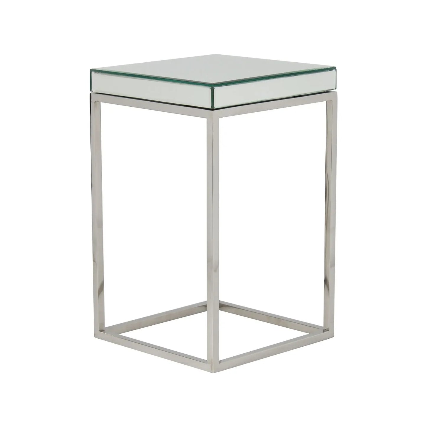 Small Mirrored Glass & Silver Metal Square Side Table – Slim Accent or Sofa Side Table with Mirrored Bevelled Edge Top 48x30x30cm | Click Style