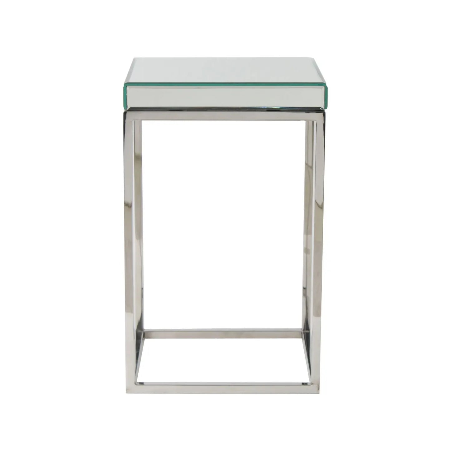 Small Mirrored Glass & Silver Metal Square Side Table – Slim Accent or Sofa Side Table with Mirrored Bevelled Edge Top 48x30x30cm | Click Style