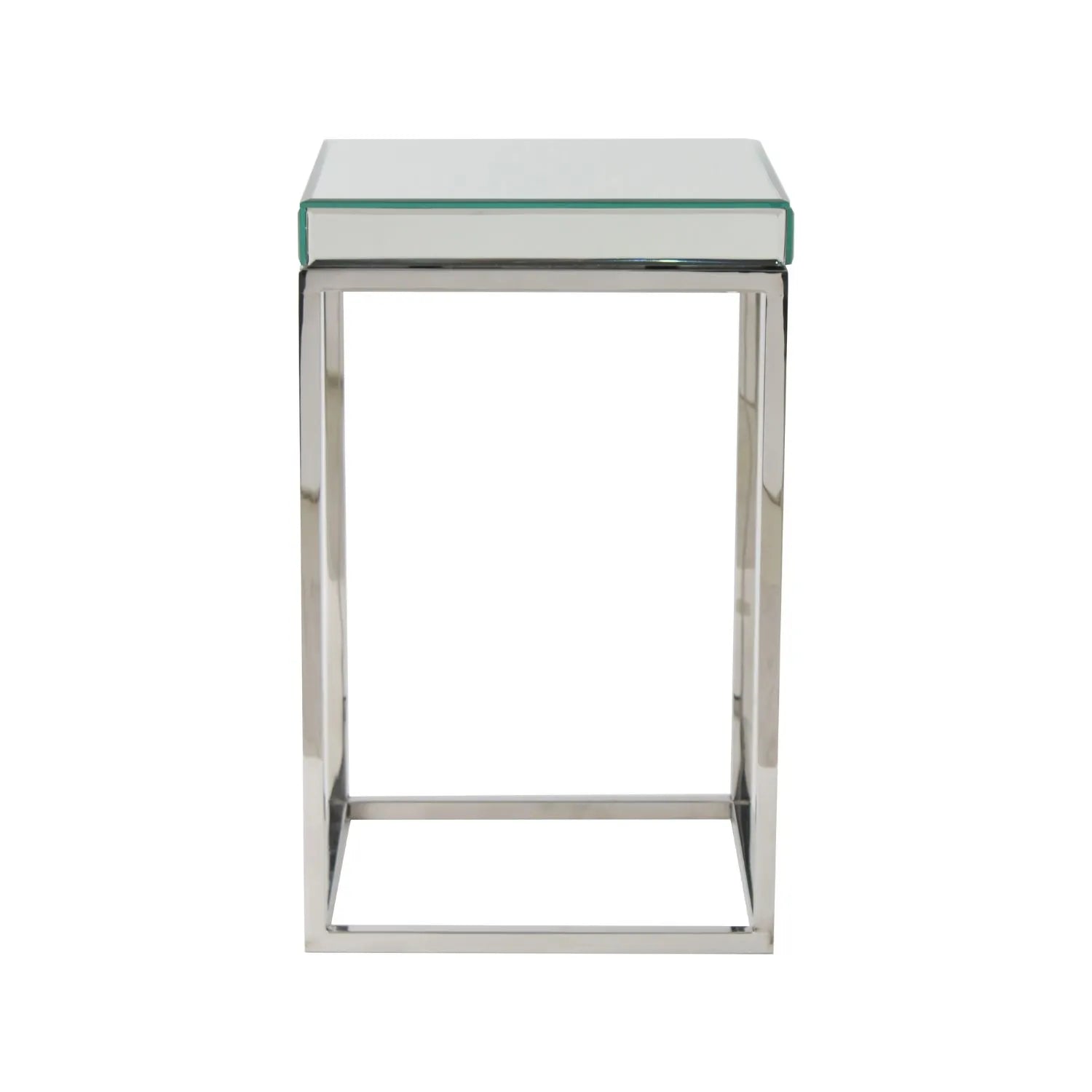 Small Mirrored Glass & Silver Metal Square Side Table – Slim Accent or Sofa Side Table with Mirrored Bevelled Edge Top 48x30x30cm | Click Style