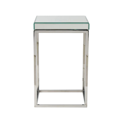 Small Mirrored Glass & Silver Metal Square Side Table – Slim Accent or Sofa Side Table with Mirrored Bevelled Edge Top 48x30x30cm | Click Style