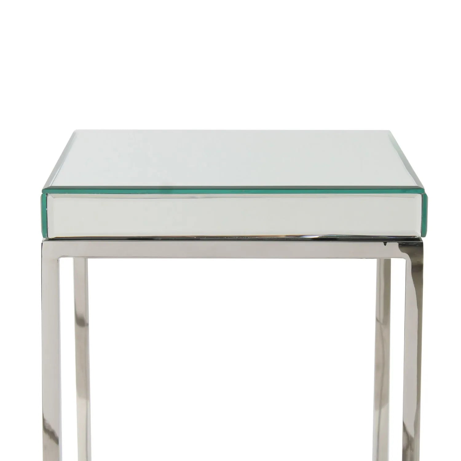 Small Mirrored Glass & Silver Metal Square Side Table – Slim Accent or Sofa Side Table with Mirrored Bevelled Edge Top 48x30x30cm | Click Style