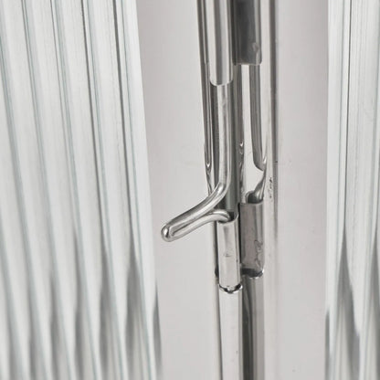 Small Polished Silver Nickel Candle Lantern with Ribbed Glass Panels & Curved Carry Handle – Decorative Stainless Steel Lantern 43x19x17cm – Close-up of polished silver door fastening and vertical ribbed glass | Click Style