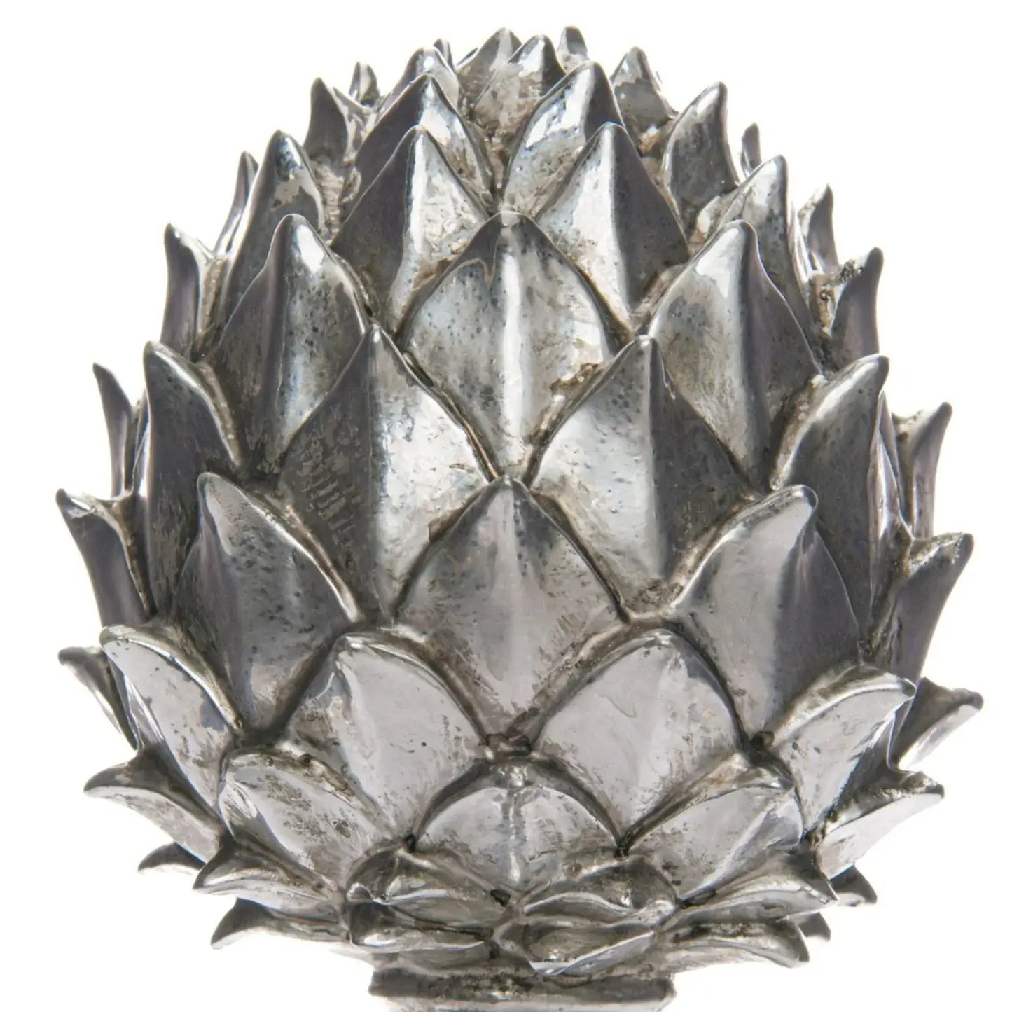 Small Silver Ceramic Pinecone Ornament on Pedestal Stand with Metallic Finish – Decorative Centrepiece for Home Decor 23x15cm - Click Style