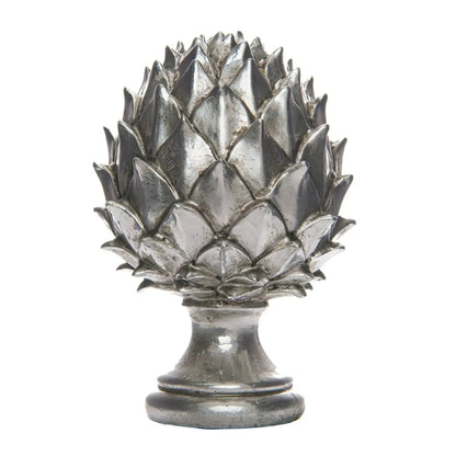 Small Silver Ceramic Pinecone Ornament on Pedestal Stand with Metallic Finish – Decorative Centrepiece for Home Decor 23x15cm - Click Style