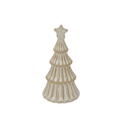 Small White Snowy Ceramic Layered Christmas Tree Ornament with Star Topper – Festive Decorative Ornament 13x6x6cm | Click Style