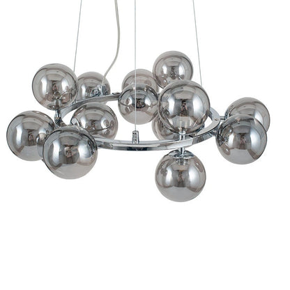 Smoked Glass Orb Chrome Pendant Light – Modern Silver Ceiling Lighting for Home Decor 110x57cm - Click Style