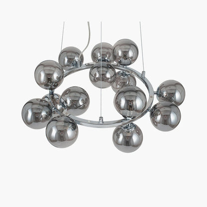 Smoked Glass Orb Chrome Pendant Light – Modern Silver Ceiling Lighting for Home Decor 110x57cm - Click Style