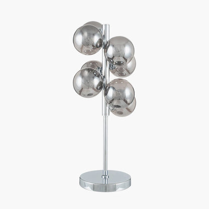 Smoked Glass Orb Chrome Table Lamp – Modern Decorative Tabletop Silver Lamp for Home Decor 57x25cm - Click Style