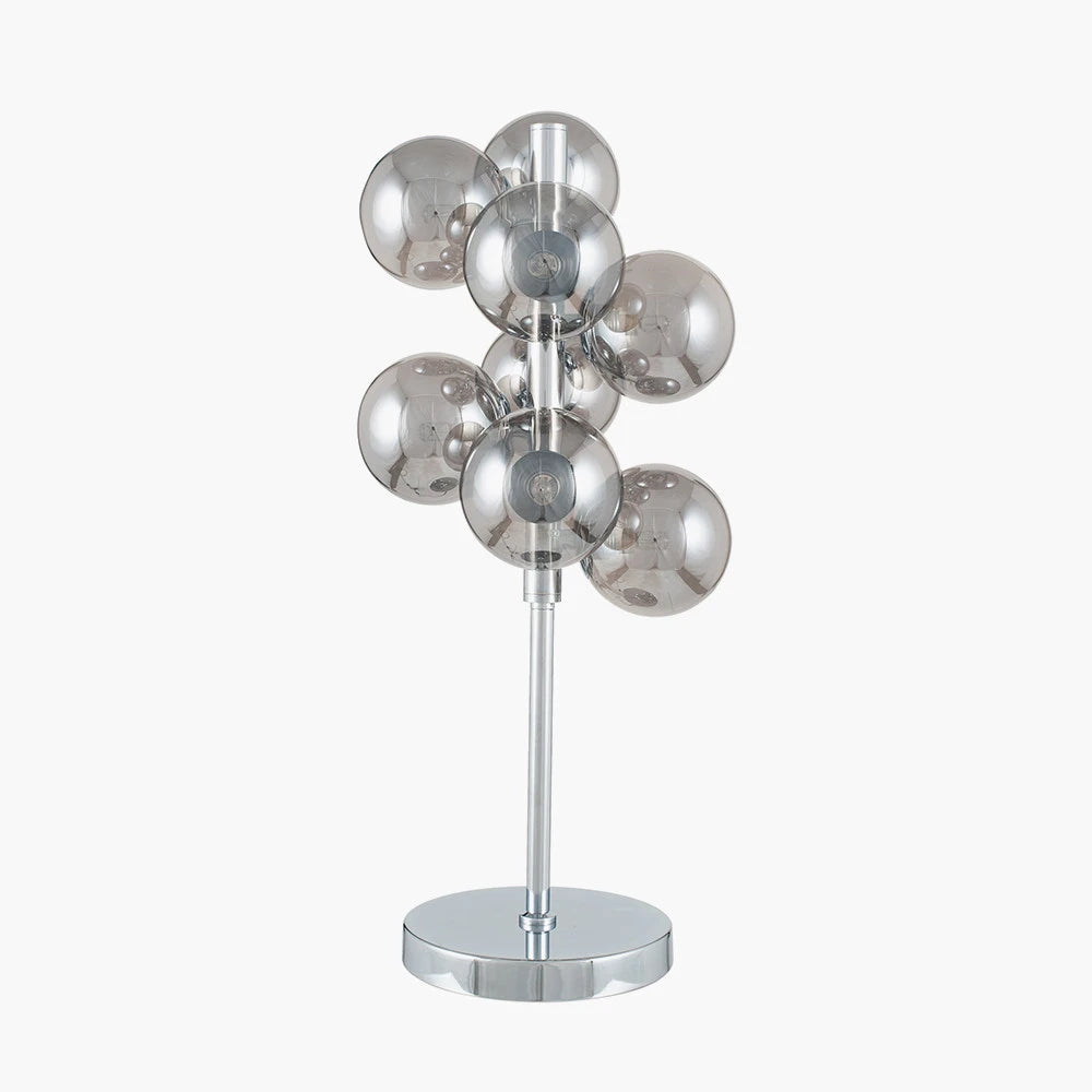 Smoked Glass Orb Chrome Table Lamp – Modern Decorative Silver Tabletop Lamp for Home Decor 57x25cm - Click Style