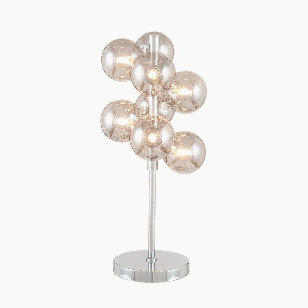 Smoked Glass Orb Chrome Table Lamp – Modern Decorative Silver Tabletop Lamp for Home Decor 57x25cm - Click Style