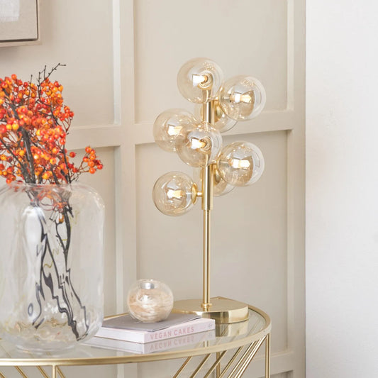 Smoked Glass Orb Gold Table Lamp – Modern Tabletop Lamp for Home Decor 57x25cm - Click Style