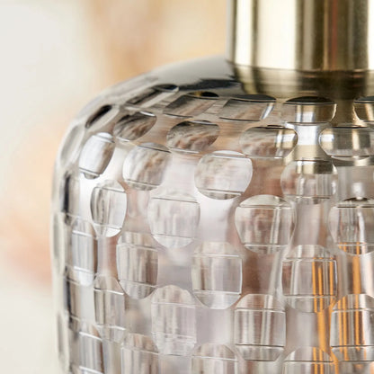 Smoked Grey Hand-Cut Glass Adjustable Pendant Ceiling Light with Antique Brass Fitting – Textured Circular Pattern Design 178x20x20cm | Click Style