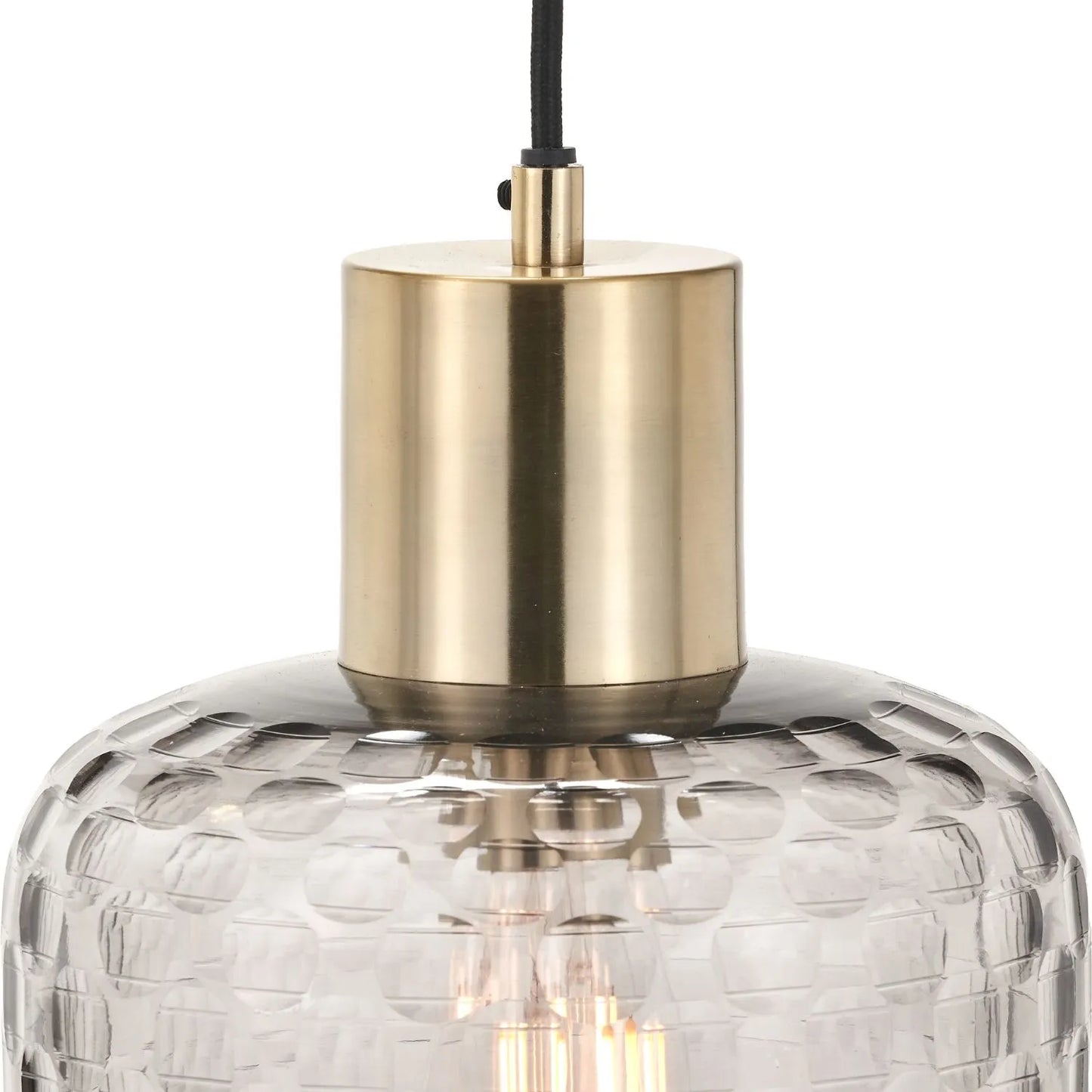 Smoked Grey Hand-Cut Glass Adjustable Pendant Ceiling Light with Antique Brass Fitting – Textured Circular Pattern Design 178x20x20cm | Click Style