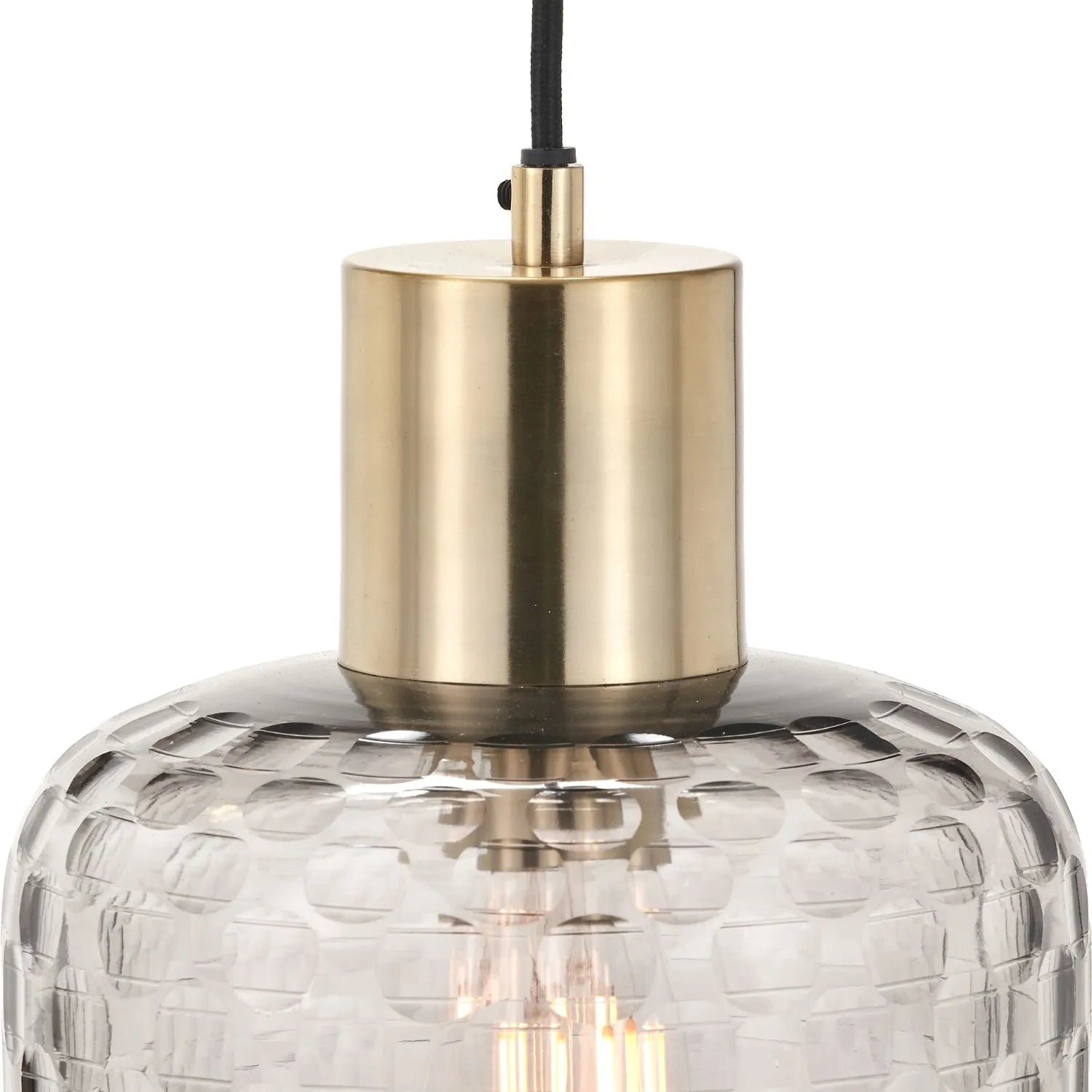 Smoked Grey Hand-Cut Glass Adjustable Pendant Ceiling Light with Antique Brass Fitting – Textured Circular Pattern Design 178x20x20cm | Click Style