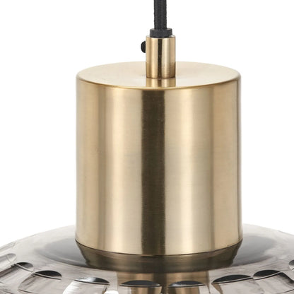 Smoked Grey Hand-Cut Glass Adjustable Pendant Ceiling Light with Antique Brass Fitting – Textured Circular Pattern Design 178x20x20cm | Click Style