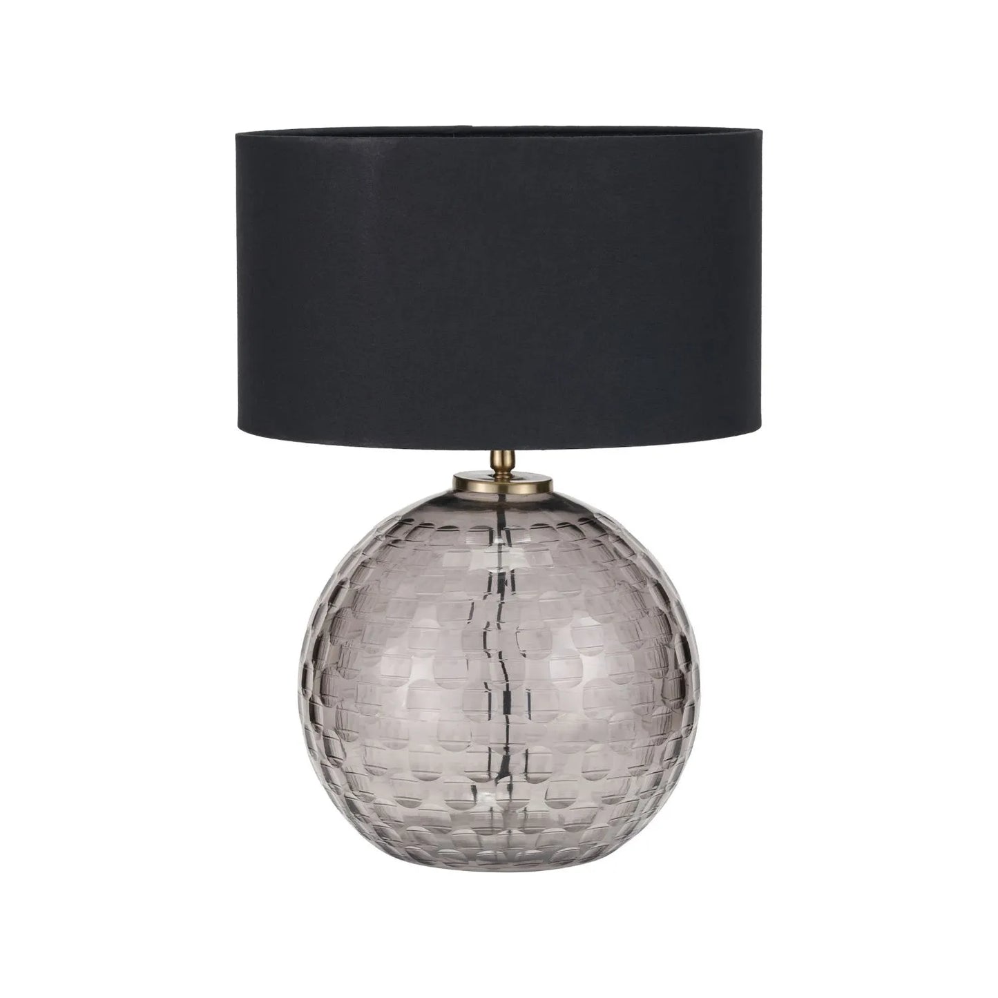 Smoked Grey Hand-Cut Glass Table Lamp Base with Antique Brass Fitting – Textured Circular Pattern Design 30x24x24cm | Click Style