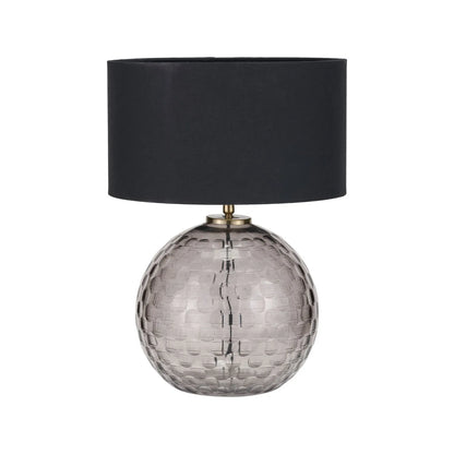 Smoked Grey Hand-Cut Glass Table Lamp Base with Antique Brass Fitting – Textured Circular Pattern Design 30x24x24cm | Click Style