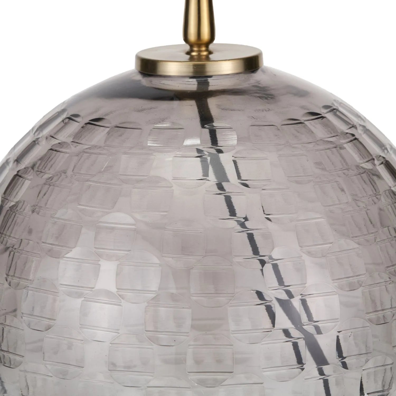 Smoked Grey Hand-Cut Glass Table Lamp Base with Antique Brass Fitting – Textured Circular Pattern Design 30x24x24cm | Click Style