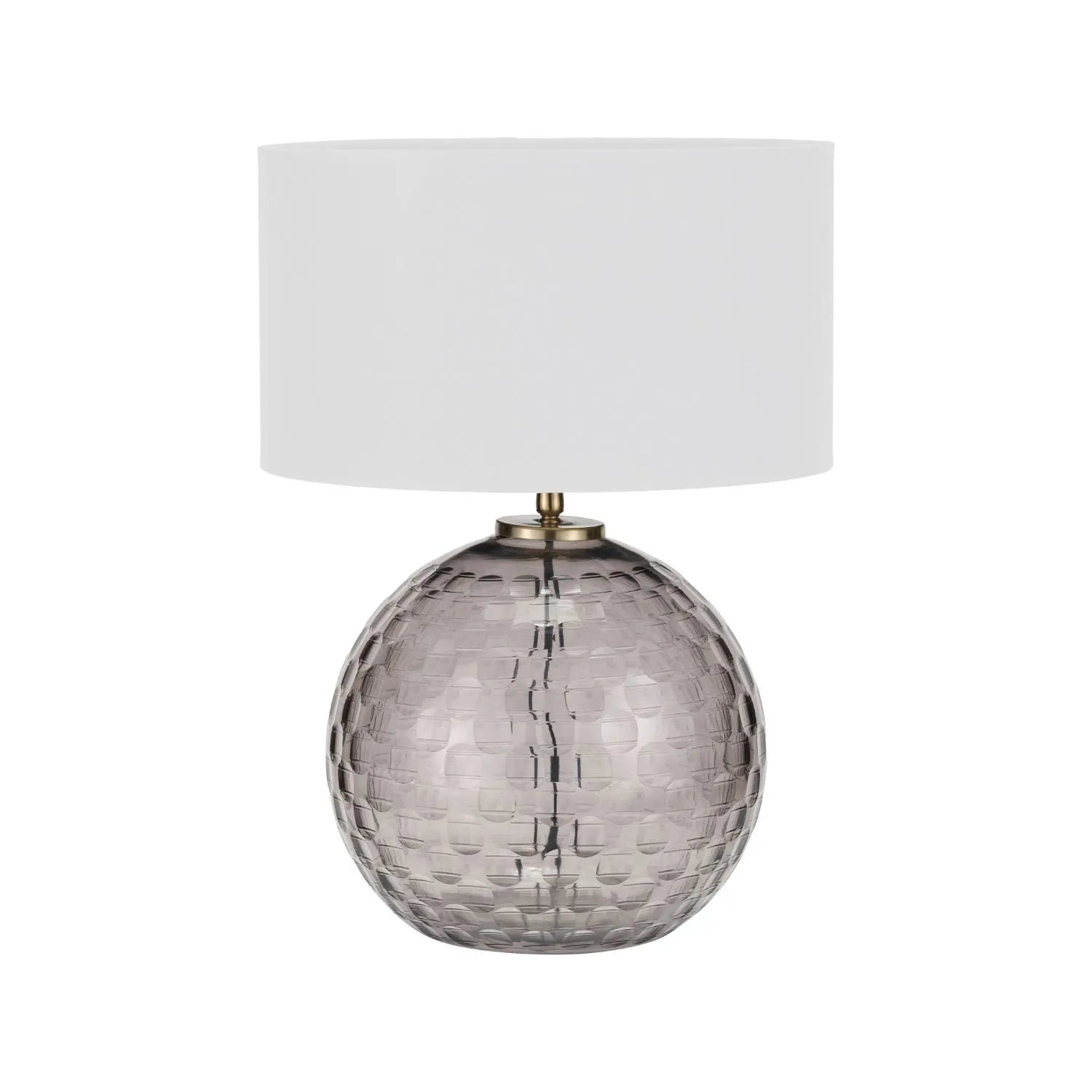 Smoked Grey Hand-Cut Glass Table Lamp Base with Antique Brass Fitting – Textured Circular Pattern Design 30x24x24cm | Click Style