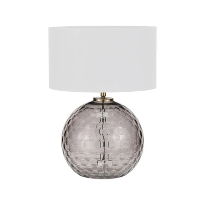 Smoked Grey Hand-Cut Glass Table Lamp Base with Antique Brass Fitting – Textured Circular Pattern Design 30x24x24cm | Click Style