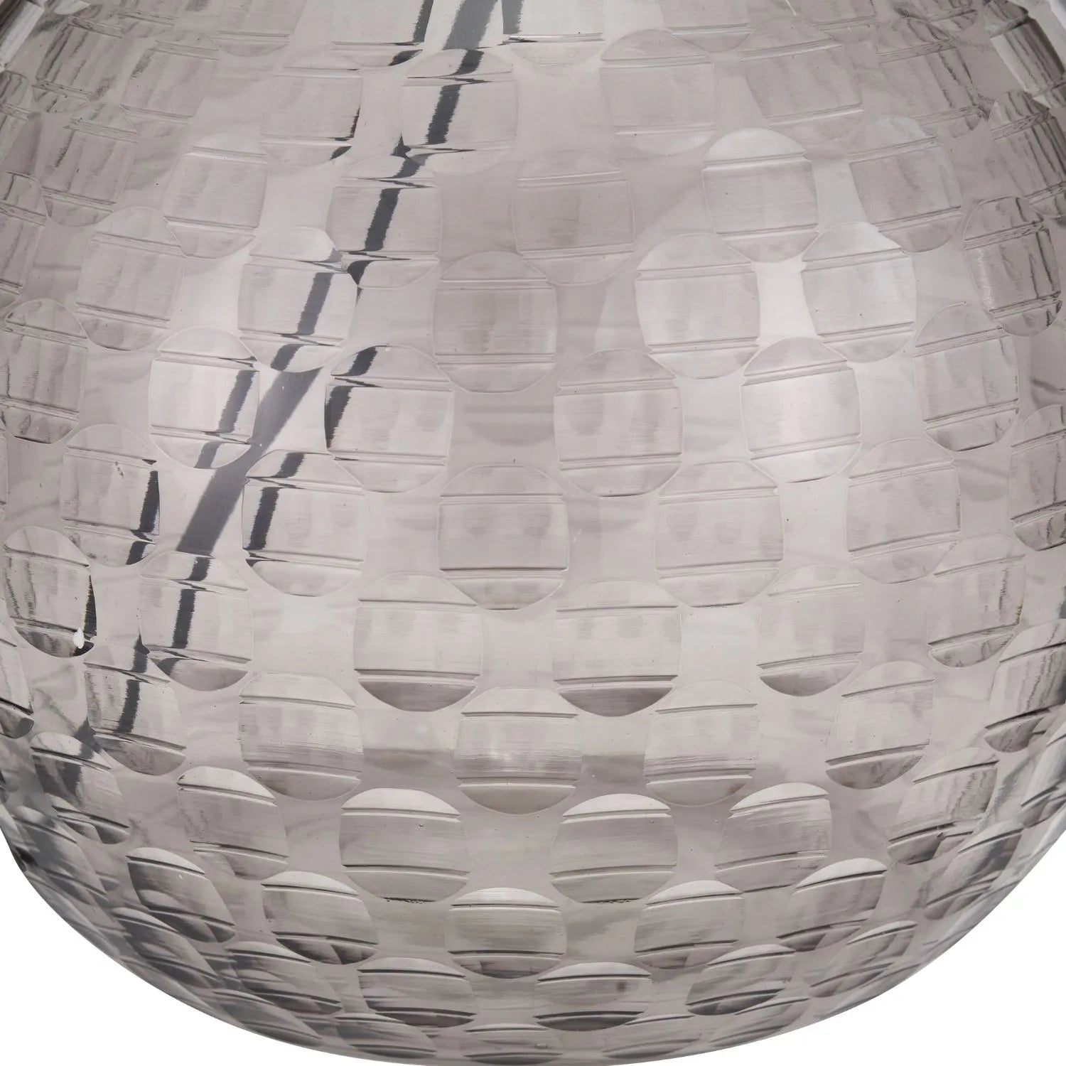 Smoked Grey Hand-Cut Glass Table Lamp Base with Antique Brass Fitting – Textured Circular Pattern Design 30x24x24cm | Click Style