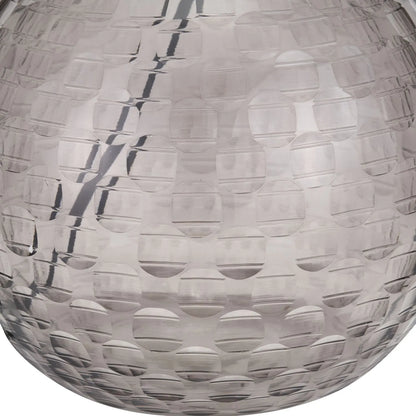 Smoked Grey Hand-Cut Glass Table Lamp Base with Antique Brass Fitting – Textured Circular Pattern Design 30x24x24cm | Click Style