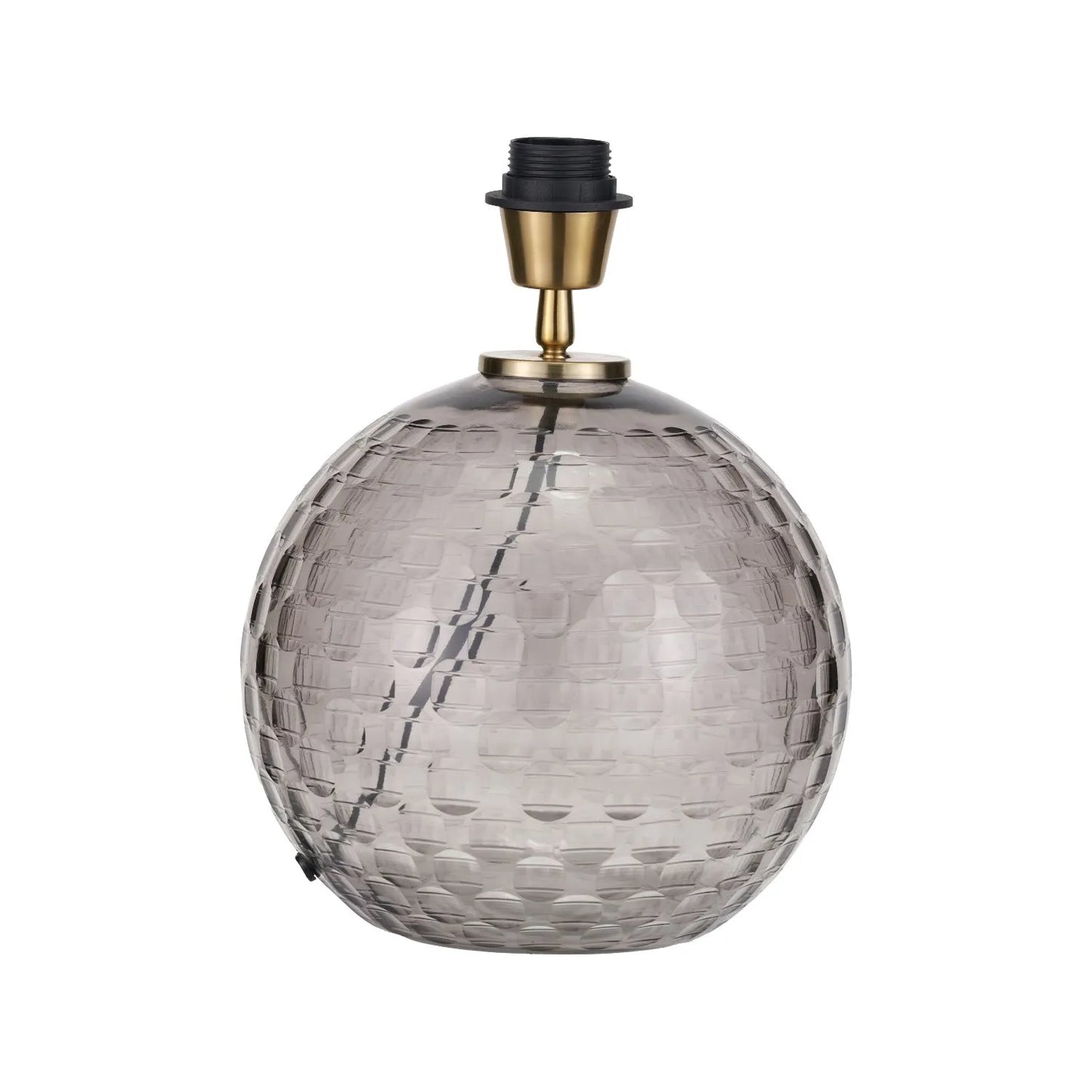 Smoked Grey Hand-Cut Glass Table Lamp Base with Antique Brass Fitting – Textured Circular Pattern Design 30x24x24cm | Click Style