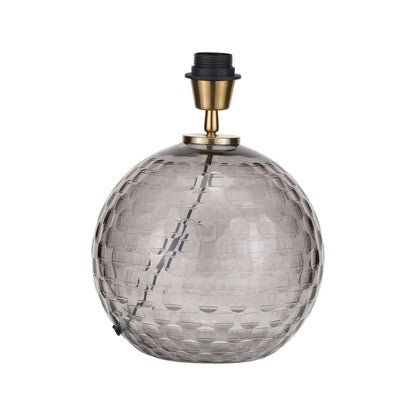 Smoked Grey Hand-Cut Glass Table Lamp Base with Antique Brass Fitting – Textured Circular Pattern Design 30x24x24cm | Click Style