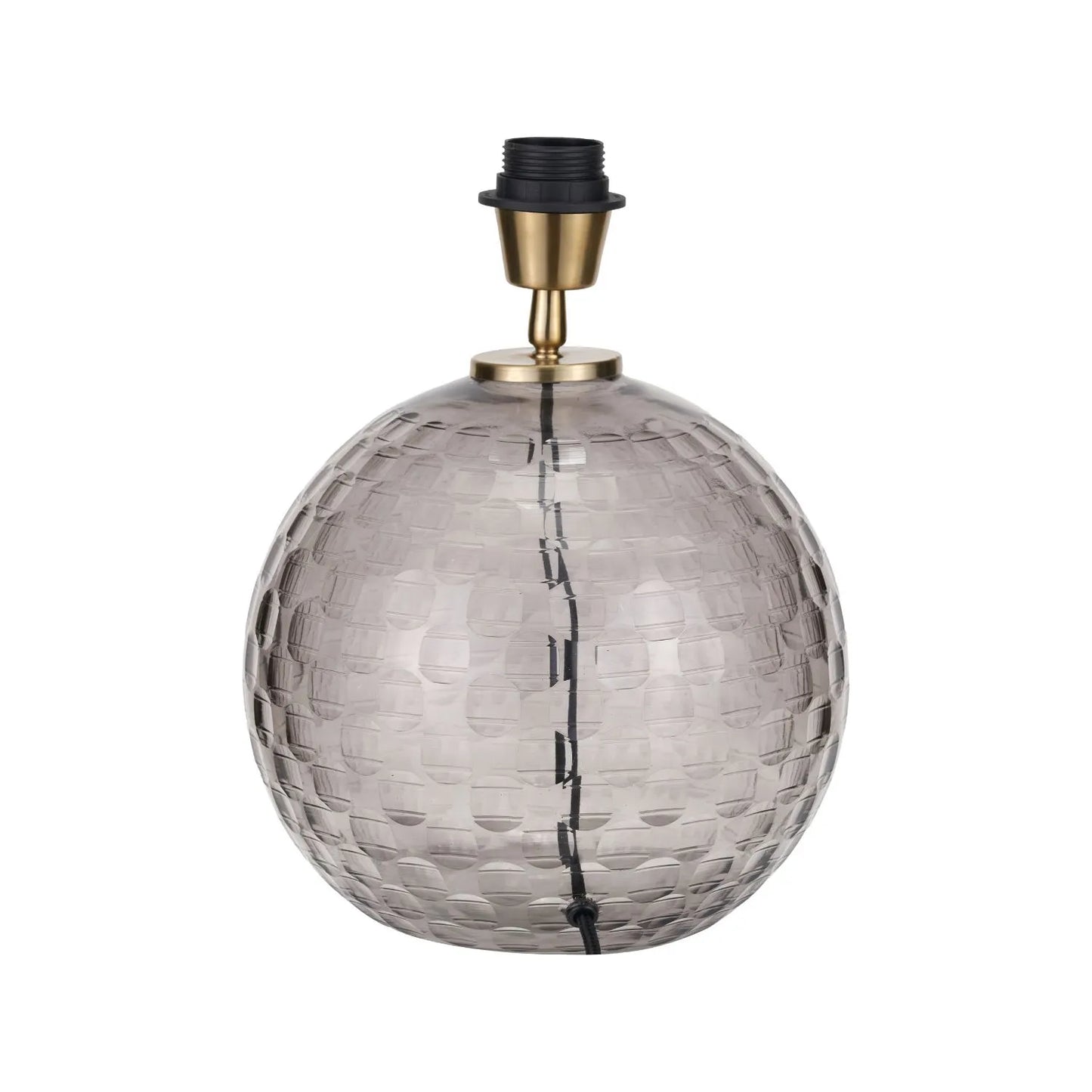 Smoked Grey Hand-Cut Glass Table Lamp Base with Antique Brass Fitting – Textured Circular Pattern Design 30x24x24cm | Click Style