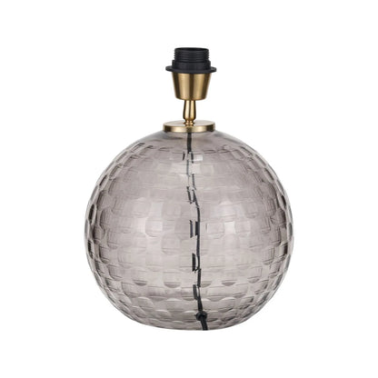 Smoked Grey Hand-Cut Glass Table Lamp Base with Antique Brass Fitting – Textured Circular Pattern Design 30x24x24cm | Click Style