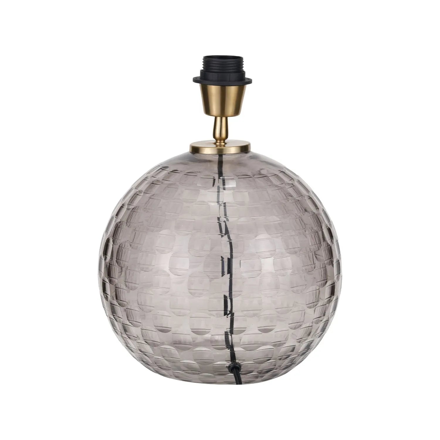 Smoked Grey Hand-Cut Glass Table Lamp Base with Antique Brass Fitting – Textured Circular Pattern Design 30x24x24cm | Click Style