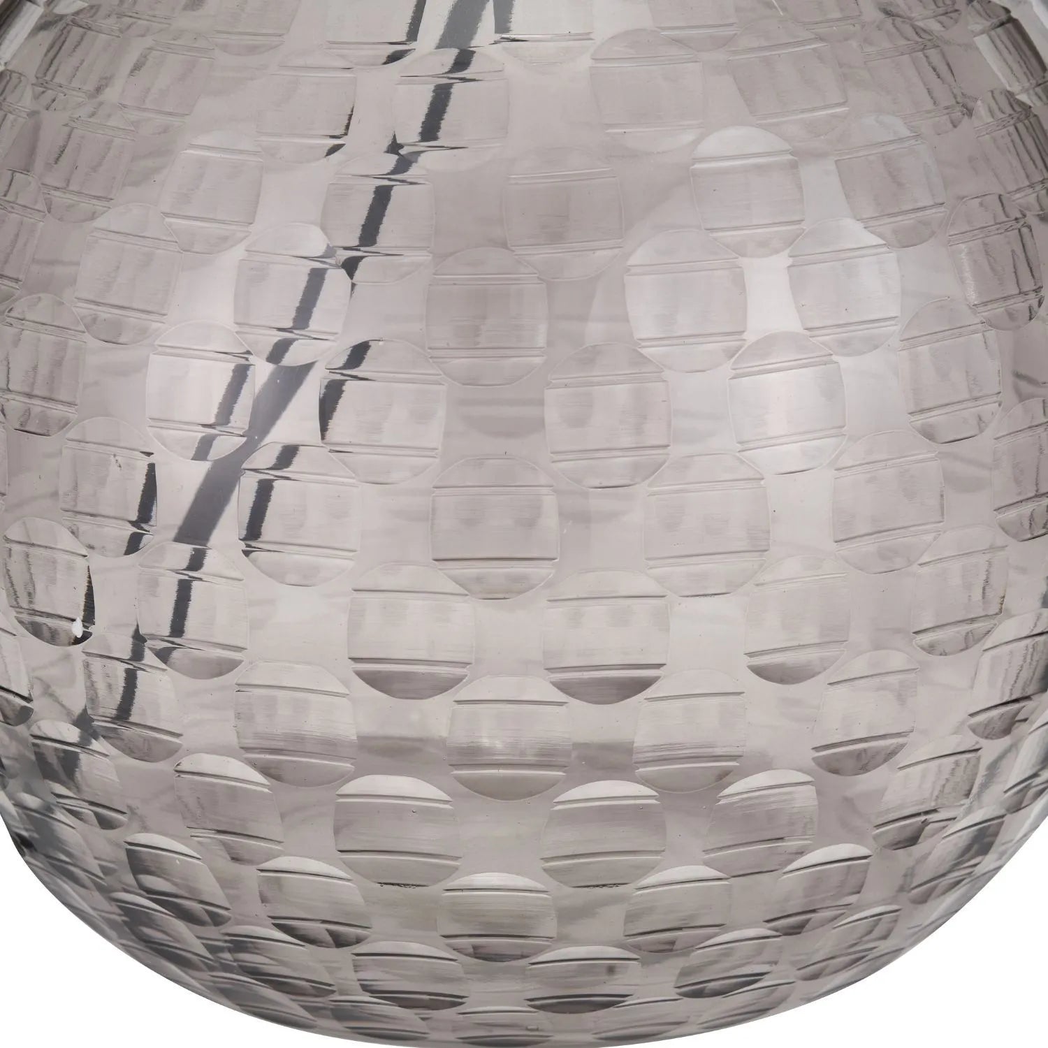 Smoked Grey Hand-Cut Glass Table Lamp with 30cm Black Cotton Drum Shade & Antique Brass Fitting – Textured Circular Pattern Design 43x30x30cm | Click Style