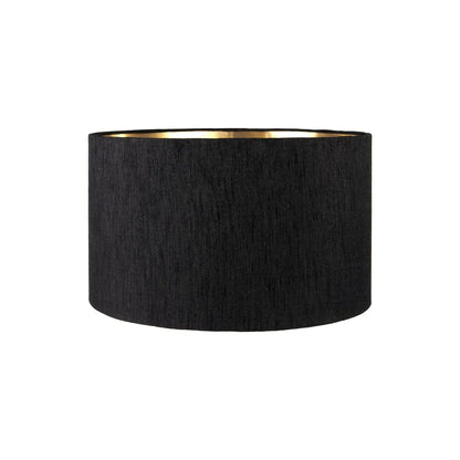 Smoked Grey Hand-Cut Glass Table Lamp with 30cm Black Slubbed Silk Gold-Lined Drum Shade & Antique Brass Fitting – Textured Circular Pattern Design 43x30x30cm | Click Style