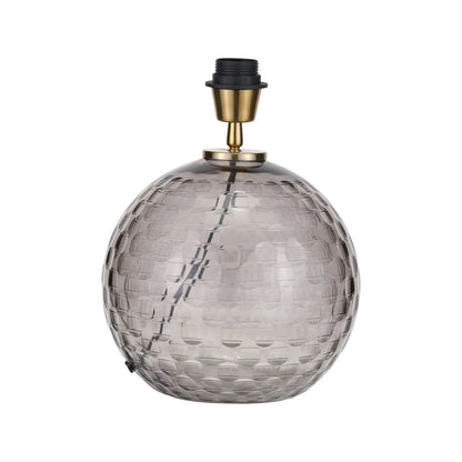 Smoked Grey Hand-Cut Glass Table Lamp with 30cm Black Slubbed Silk Gold-Lined Drum Shade & Antique Brass Fitting – Textured Circular Pattern Design 43x30x30cm | Click Style