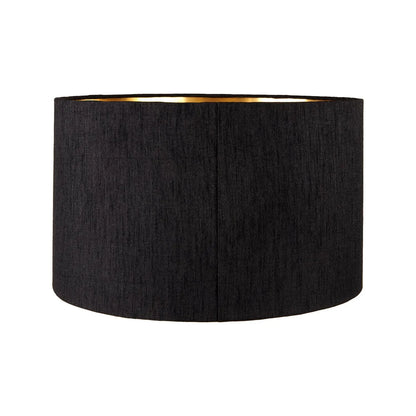 Smoked Grey Hand-Cut Glass Table Lamp with 30cm Black Slubbed Silk Gold-Lined Drum Shade & Antique Brass Fitting – Textured Circular Pattern Design 43x30x30cm | Click Style