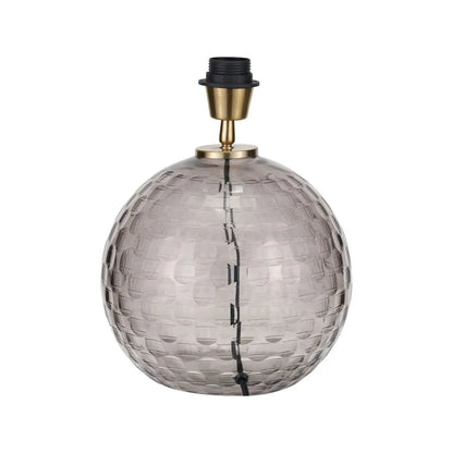Smoked Grey Hand-Cut Glass Table Lamp with 30cm Ivory Cotton Drum Shade & Antique Brass Fitting – Textured Circular Pattern Design 43x30x30cm | Click Style