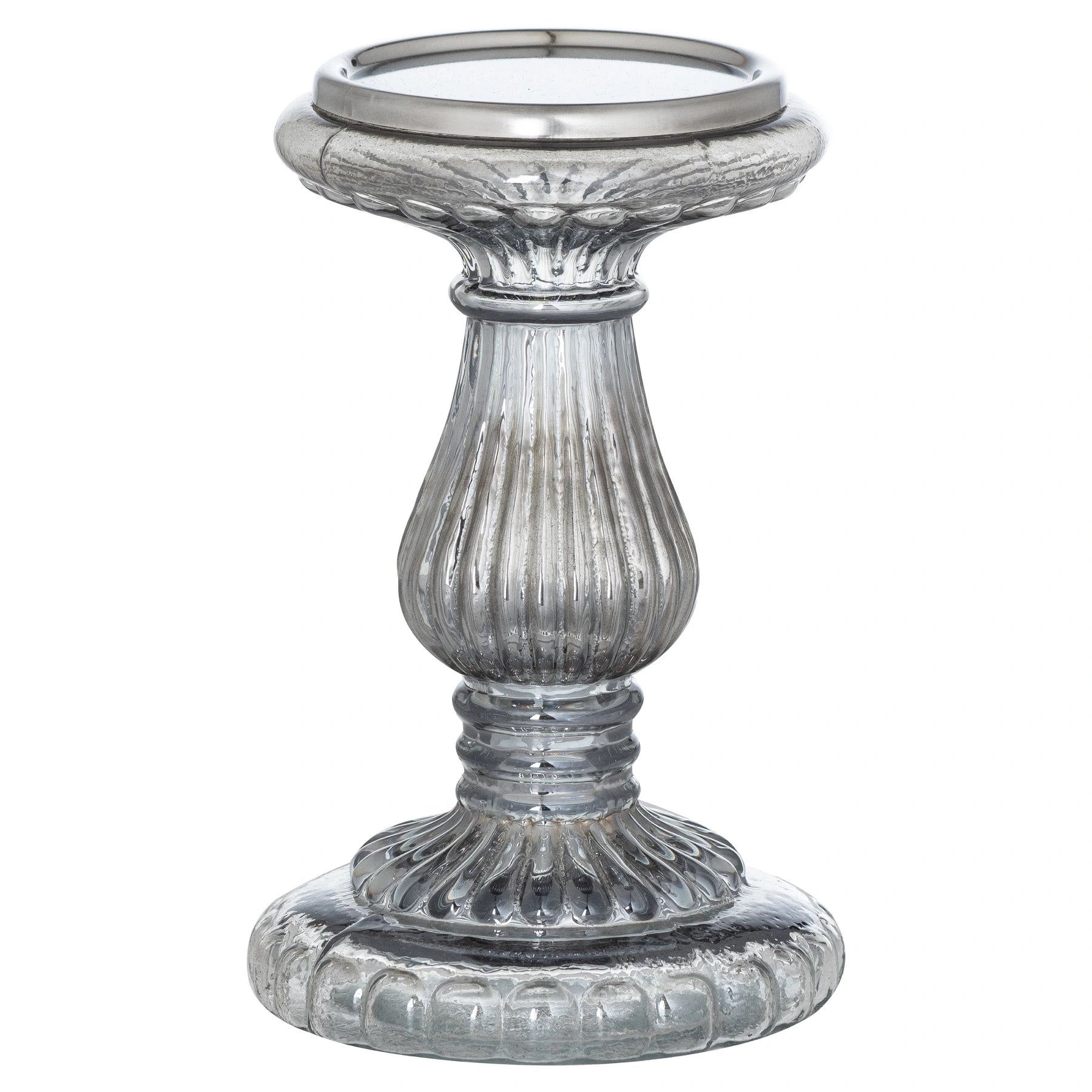 Smoked Ribbed Glass Pillar Candle Holder 18x11cm - Click Style