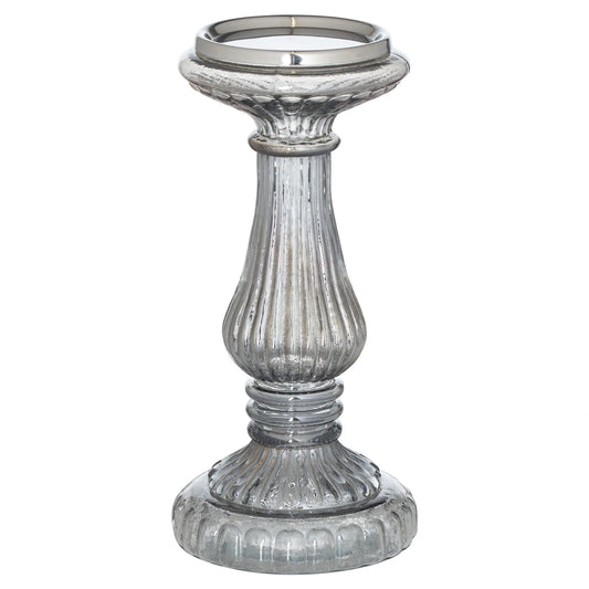 Smoked Ribbed Glass Pillar Candle Holder 25x12cm - Click Style