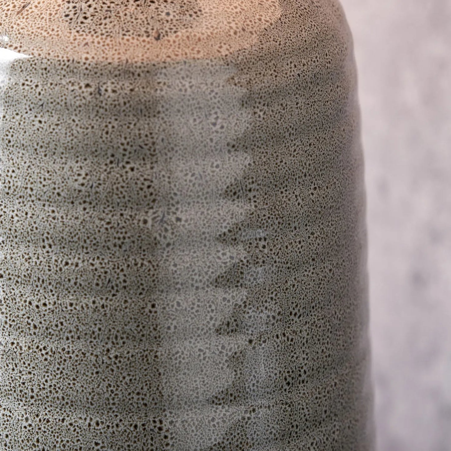 Smokey Green Ribbed Ceramic Table Lamp with White Tapered Cotton Shade & Reactive Glaze Finish – Sculptural Bottle-Shaped Table Light 49x30x30cm | Click Style