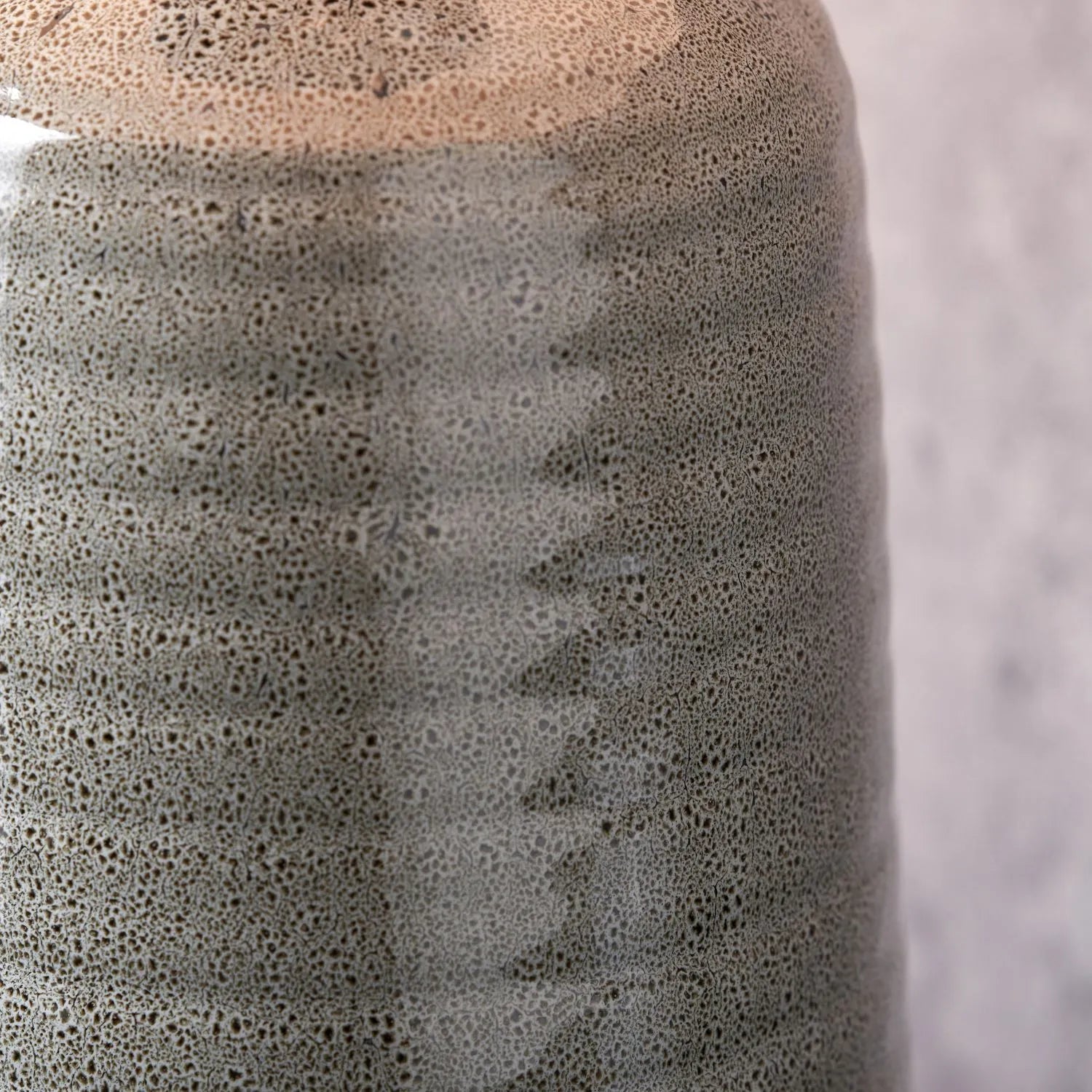 Smokey Green Ribbed Ceramic Table Lamp with White Tapered Cotton Shade & Reactive Glaze Finish – Sculptural Bottle-Shaped Table Light 49x30x30cm | Click Style