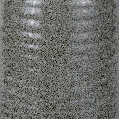 Smokey Green Ribbed Ceramic Table Lamp with White Tapered Cotton Shade & Reactive Glaze Finish – Sculptural Bottle-Shaped Table Light 49x30x30cm | Click Style