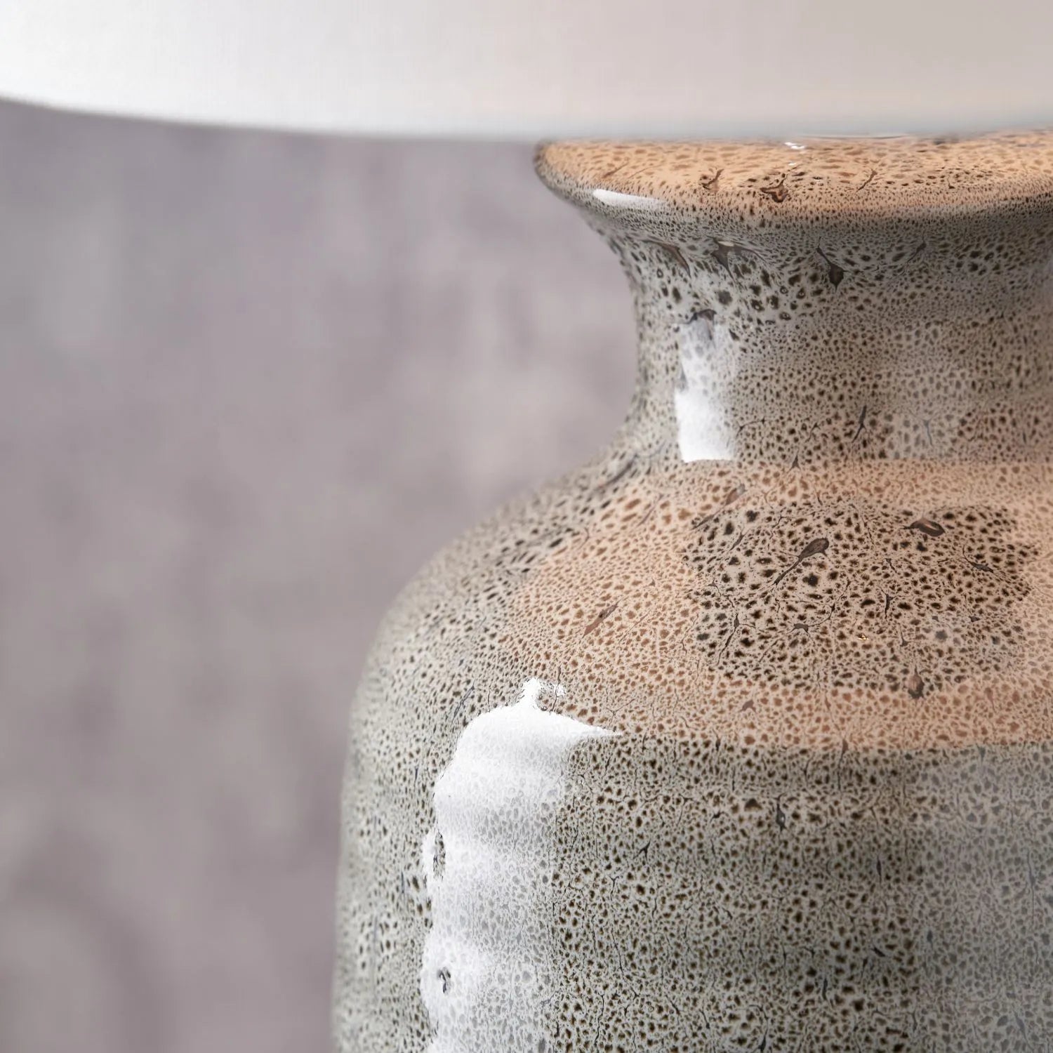 Smokey Green Ribbed Ceramic Table Lamp with White Tapered Cotton Shade & Reactive Glaze Finish – Sculptural Bottle-Shaped Table Light 49x30x30cm | Click Style